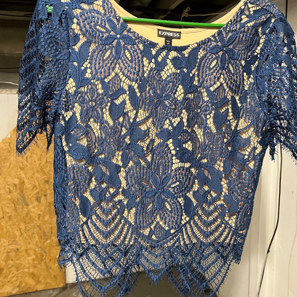 Express Small Lace peacock blue shirt